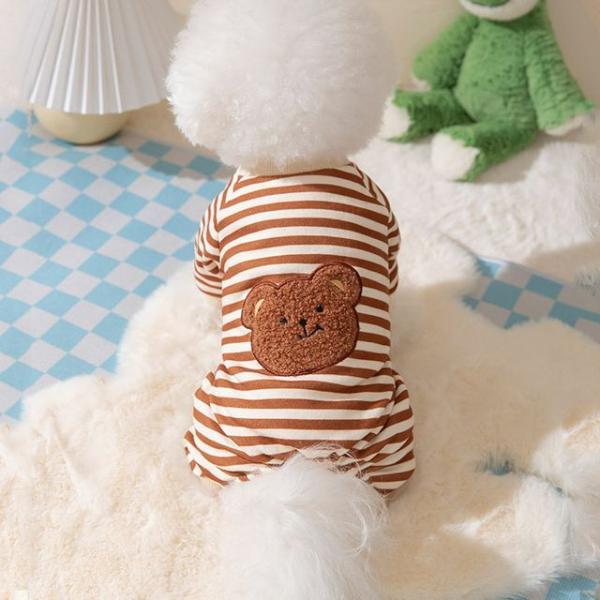 Bear Applique Striped Pet Overall  |  Pet Accessories