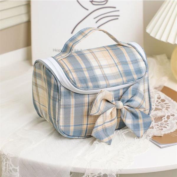 Bow Plaid Travel Toiletry Bag  |  Travel Essentials