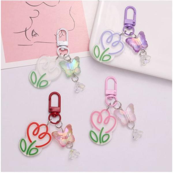 Floral Butterfly Acrylic Bag Charm Keyring  |  Gizmos & Toys