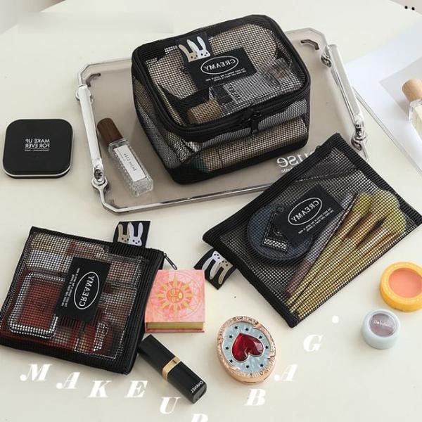 Lettering Applique Mesh Makeup Bag / Toiletry Bag / Packing Cube (Various Designs)  |  Travel Essentials