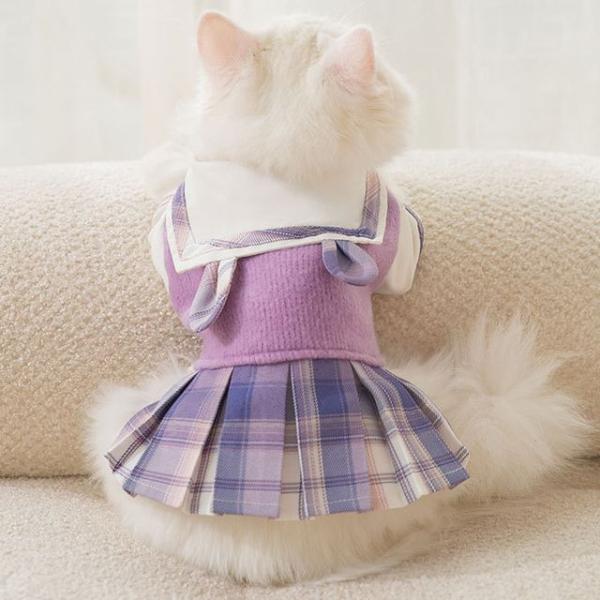 Plaid Sailor Collar Pet Dress  |  Pet Accessories