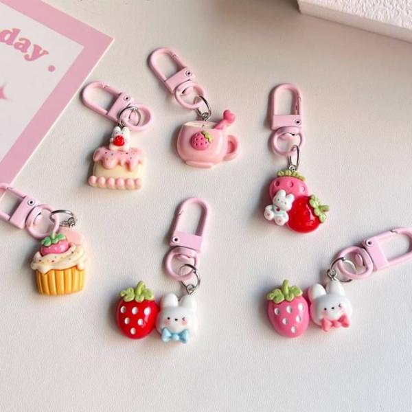 Rabbit Strawberry Bag Charm Keyring (Various Designs)  |  Gizmos & Toys