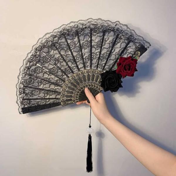 Rose Lace Foldable Hand Fan  |  Outdoor Essentials