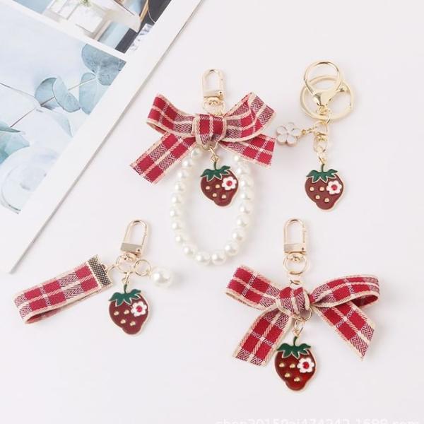 Strawberry / Plaid Ribbon Keyring (Various Designs)  |  Gizmos & Toys