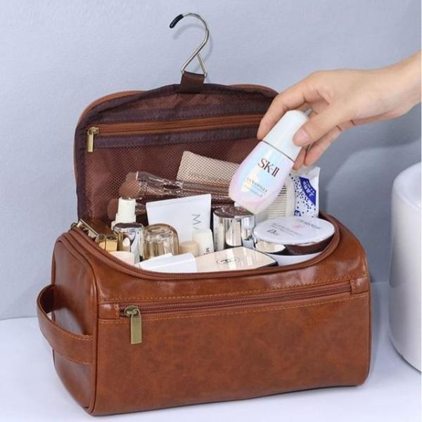 Travel Zip Faux Leather Toiletry Bag  |  Travel Essentials