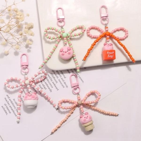 Pig Bow Bead Resin Bag Charm Keyring (Various Designs)  |  Gizmos & Toys